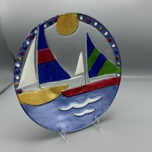 Lori Siebert for Silvestri Art Glass Sailboat Lake Plate Platter Hand Blown 11"